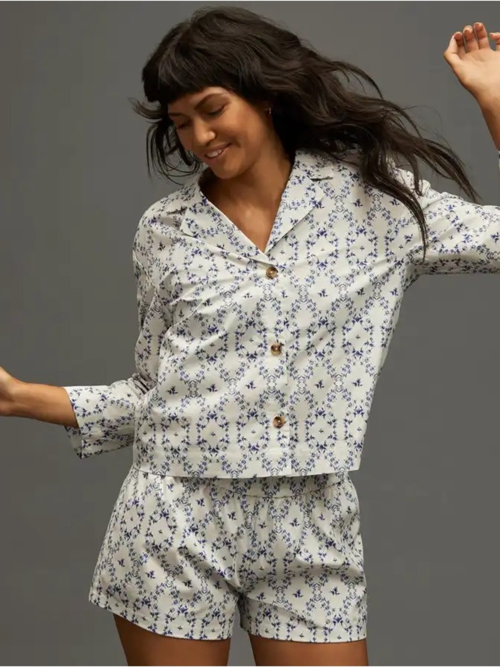 ThirdLove x Sarah Flint XL Blue White Floral Cotton Pajama Lounge Shorts